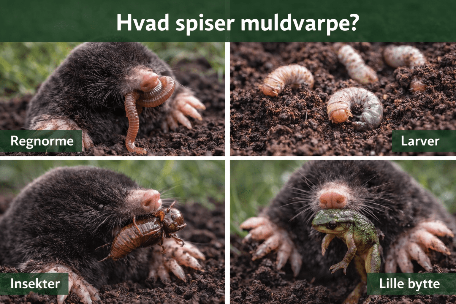 Hvad spiser en muldvarp: regnorme, larver og insekter i jorden