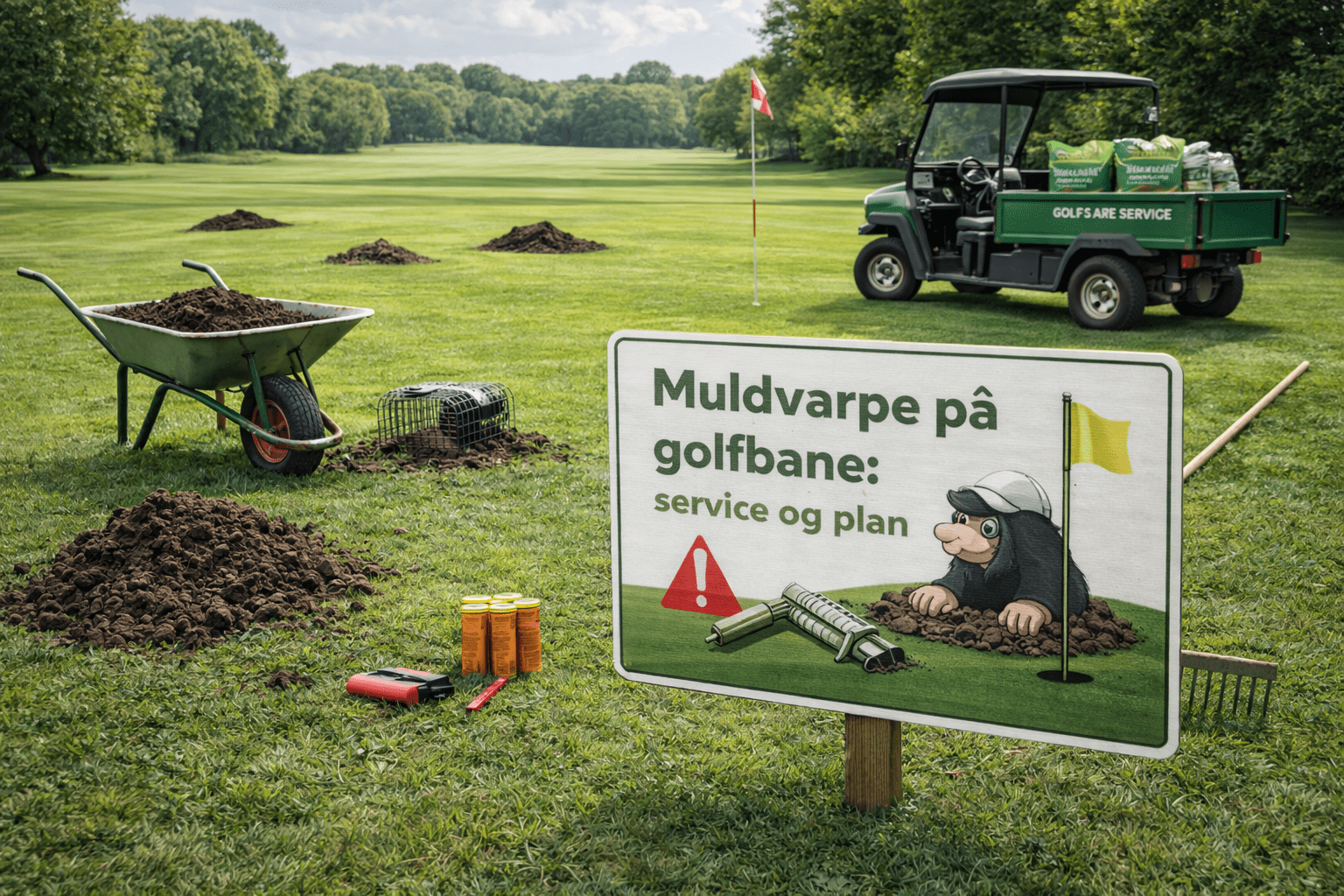 Muldvarpeskud på golfbane, der påvirker spilleflade og drift