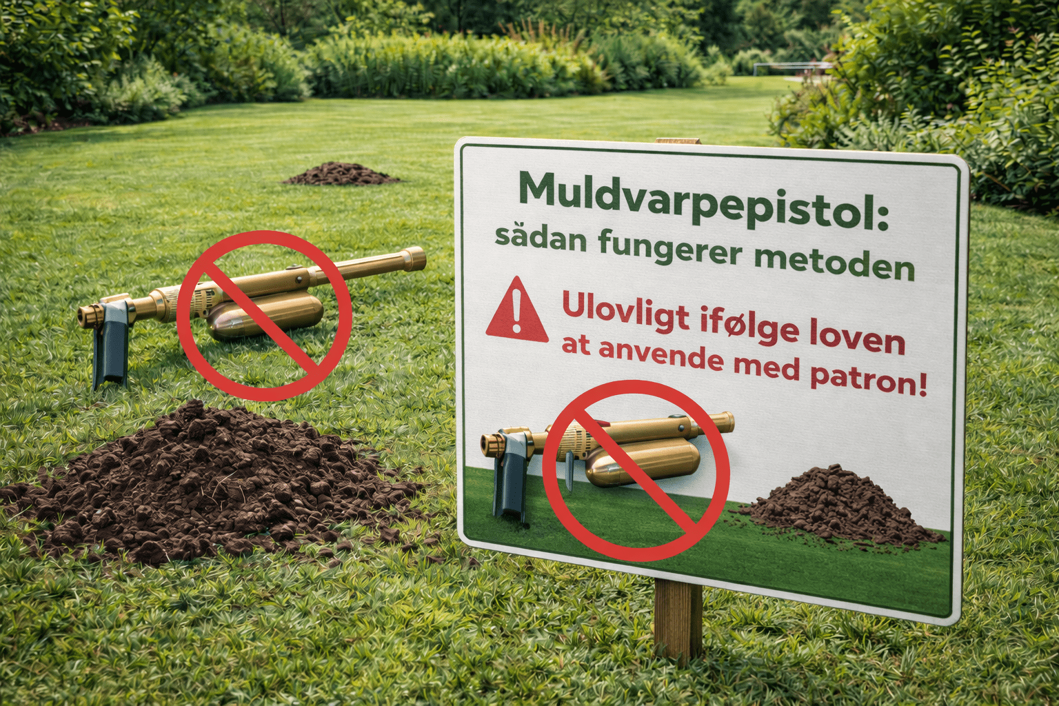Muldvarpepistol og eksempel på ulovlig anvendelse med patroner