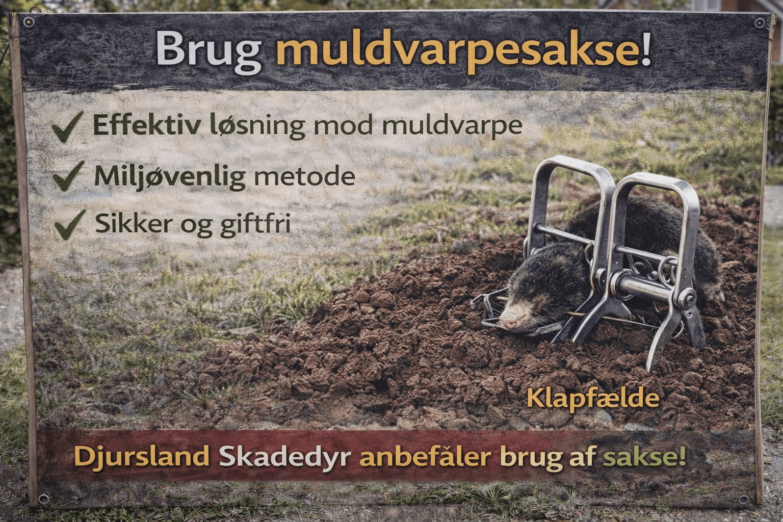 Muldvarpesaks (muldvarpefælde) til opsætning i aktiv gang