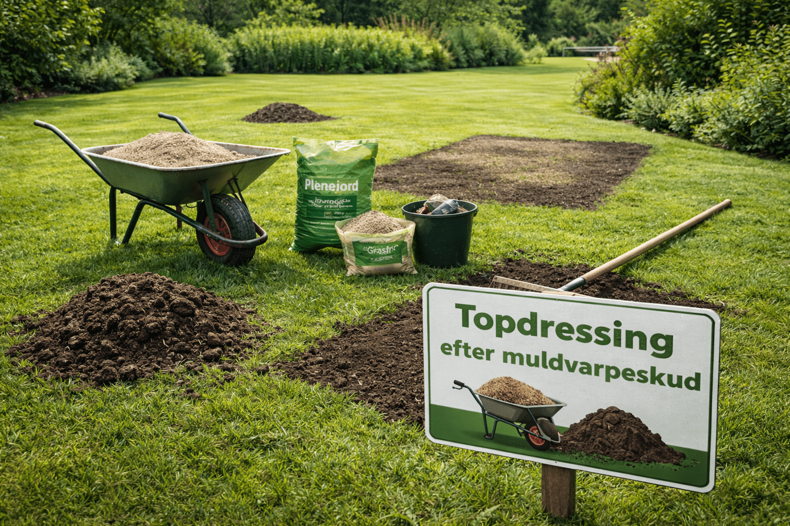 Topdressing og reparation af muldvarpeskud