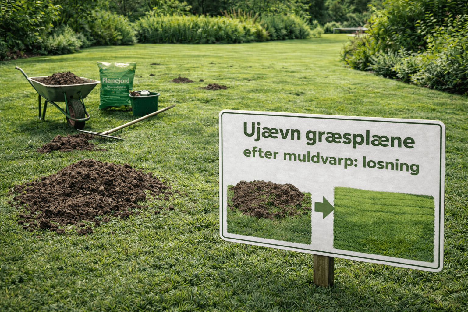 Ujævn græsplæne efter muldvarp – huler, spor og løsninger