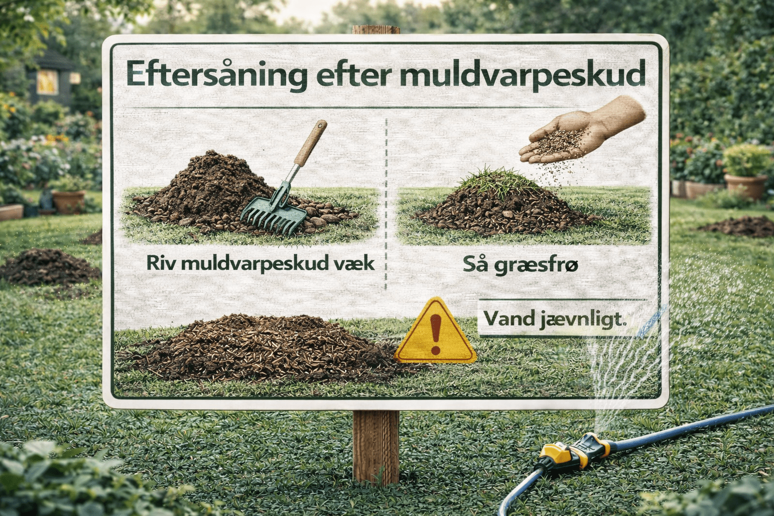Eftersåning af plæne efter muldvarpeskud