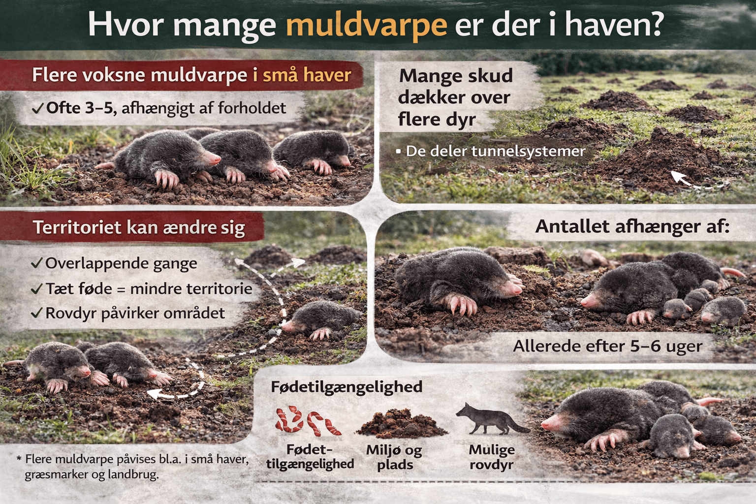 Hvor mange muldvarpe der typisk er i en have – tegn på én eller flere