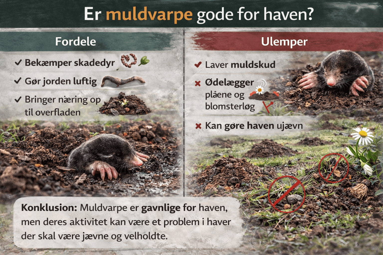 Er muldvarpe gode for haven: fordele og ulemper i plæne og bede