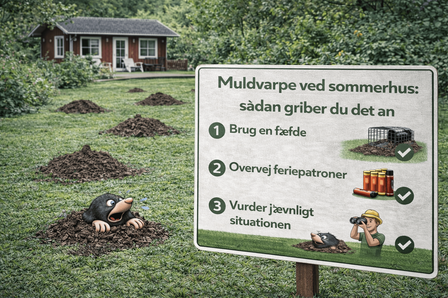 Muldvarpeskud i sommerhushave – tegn på aktivitet i gangsystemet