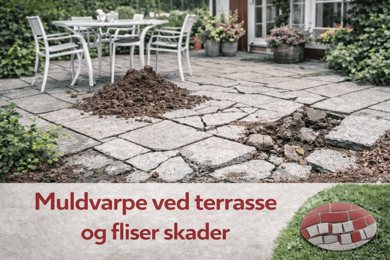 Muldvarpe ved terrasse og fliser – skader og tegn tæt på belægning