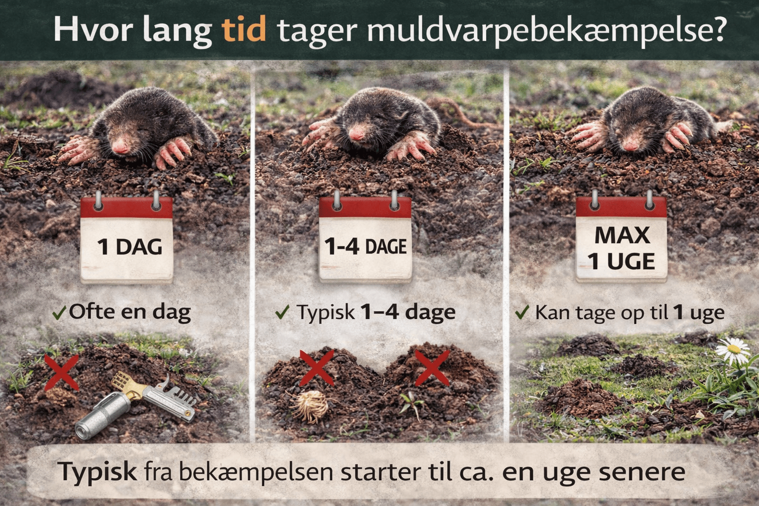 Tid på muldvarpebekæmpelse i haven – typiske scenarier fra 1 time til 1 uge
