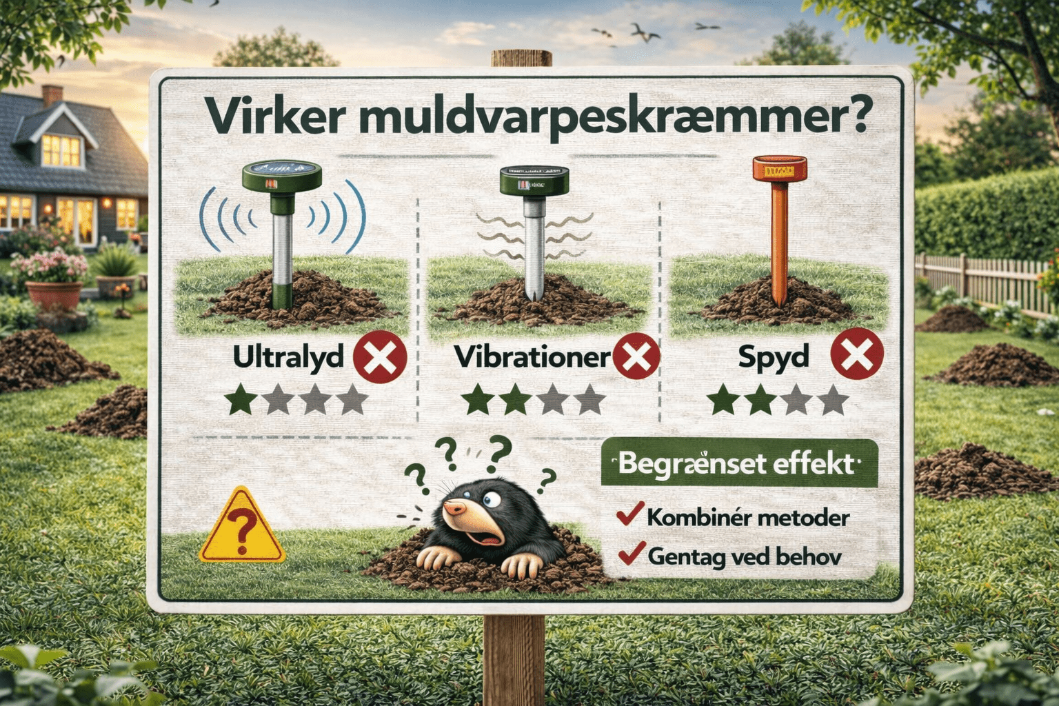 Virker muldvarpeskræmmer? Vibration og lyd som metode mod muldvarpe