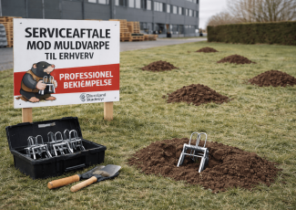 Professionel muldvarpebekæmpelse til erhvervsområder og større grønne arealer.
